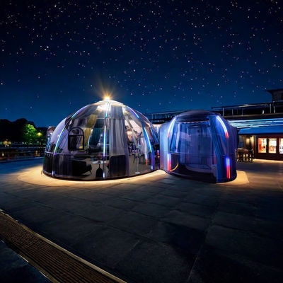 Hotel impermeable de policarbonato a medida Glamping Casa de cúpula de doble burbuja para complejo romántico