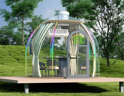 Moderno diseño de lujo casas de invernadero prefabricadas resistente al viento material PC tienda de cúpula para la villa casa de cúpula cápsula