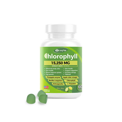 Goma de salud para hombres y mujeres con sabor a lima con clorofila, vinagre de sidra de manzana, enzimas de piña y probióticos